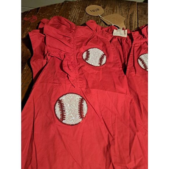 NEW Bibi Womens Small Baseball Game Day Dress Red Ruffle Sleeve Pockets - Picture 6 of 10